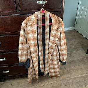 Women’s plaid trench length jacket